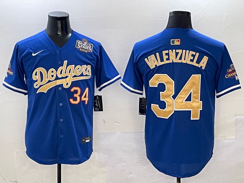 Men Los Angeles Dodgers #34 Valenzuela Blue Gold Game Nike 2025 MLB Jersey style 3